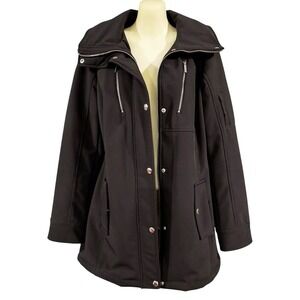 Michael Michael Kors Black Hood Softshell Jacket Womens Size S Snap Button Zip